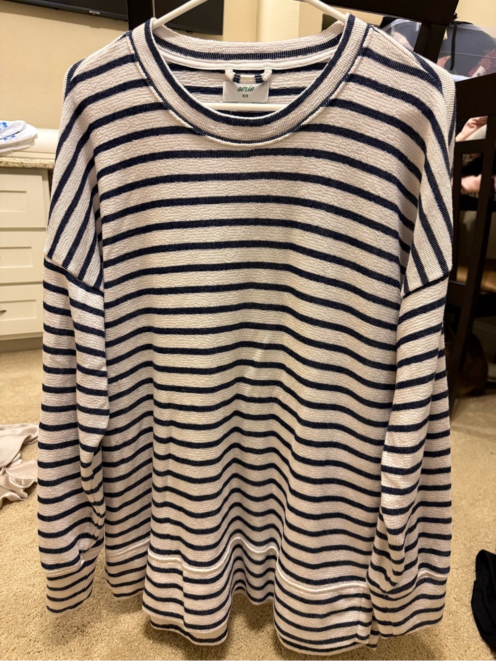Aerie- Striped Navy and White Crewneck oversized Sweater - women